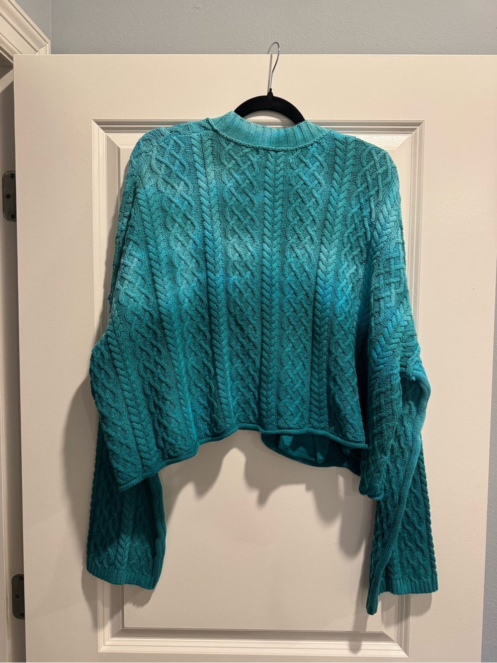 NWOT Free People Washed Ashore Cable Knit Cardi - Teal XSMALL - Picture 13 of 14